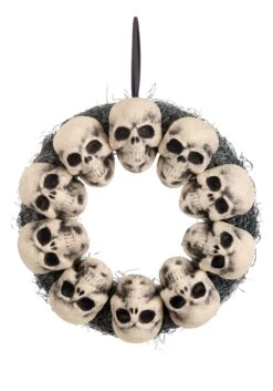 15in Skull Wreath Halloween Decoration -Fun World Shop 15in skull wreath alt 3