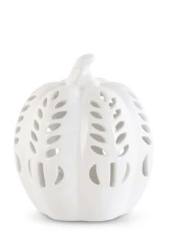 6.75 Inch White Ceramic Cutout LED Pumpkin