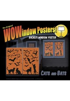 Silhouette Cats And Bats Window Poster -Fun World Shop cats bats silhouette window poster alt 3