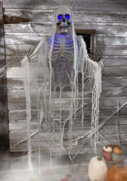 Haunted Hanging Skeleton With Blue Light Up Eyes