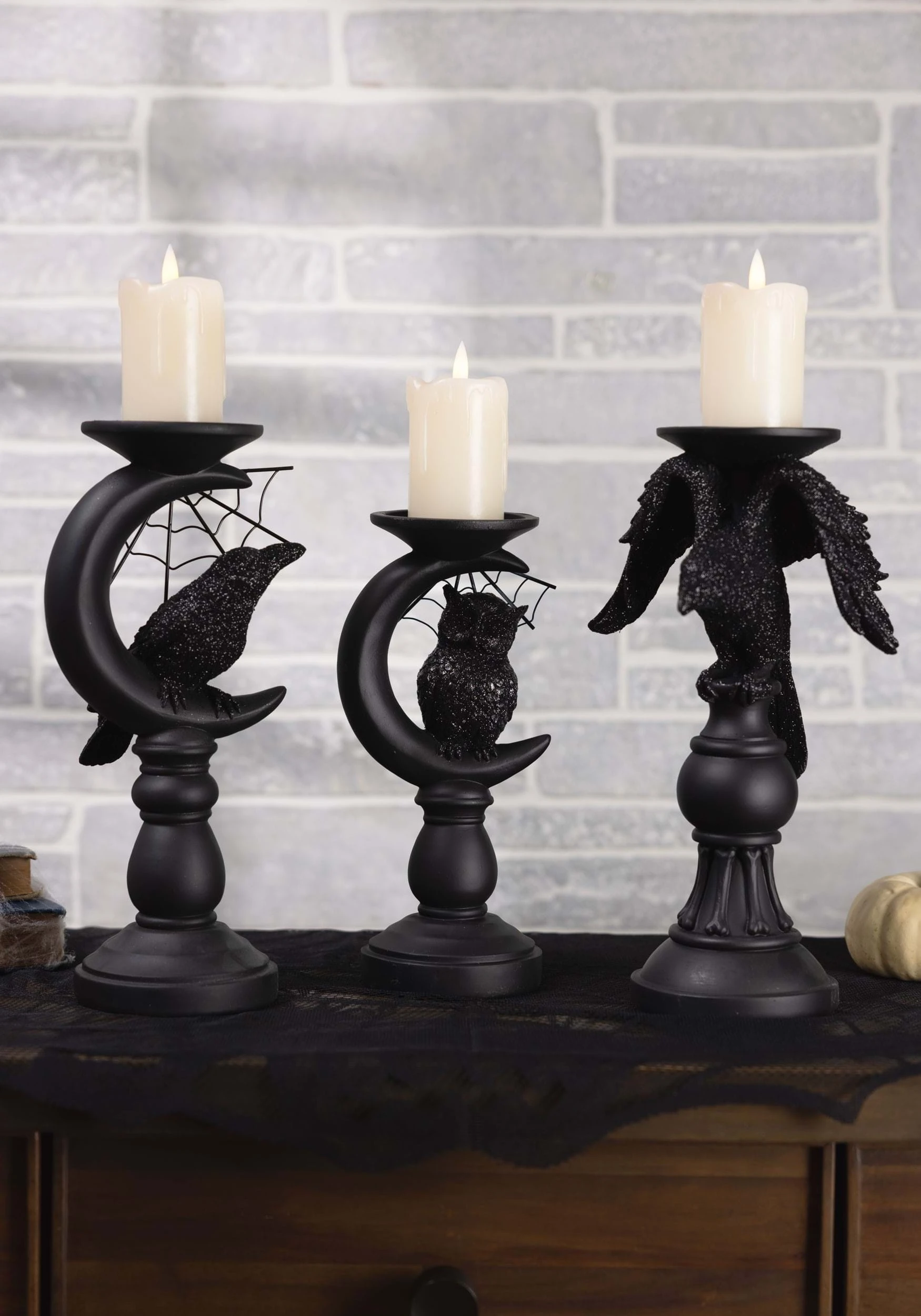 Set Of 3 Halloween Matte Black Candleholders 1 Set Of 3 Halloween Matte Black Candleholders