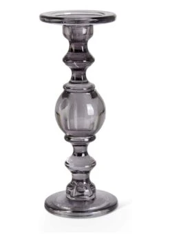 Gray Transparent Set Of 3 Glass Candleholders -Fun World Shop set of three gray transparent glass candleholders alt 3